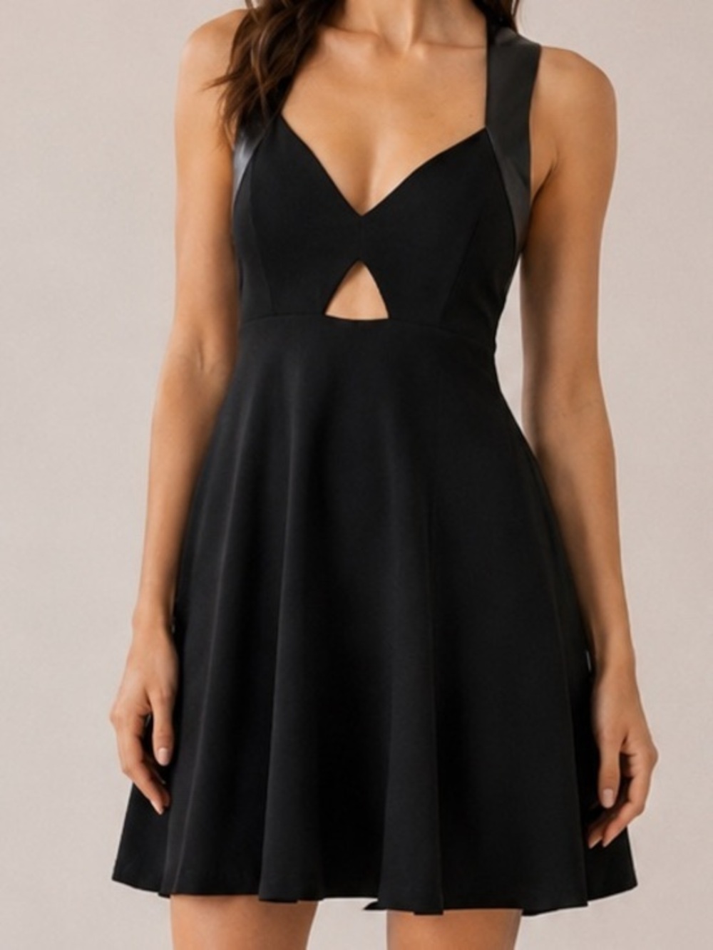 Alice + Olivia Black Leather Trim Racerback Cutout Fit & Flare Mini Dress